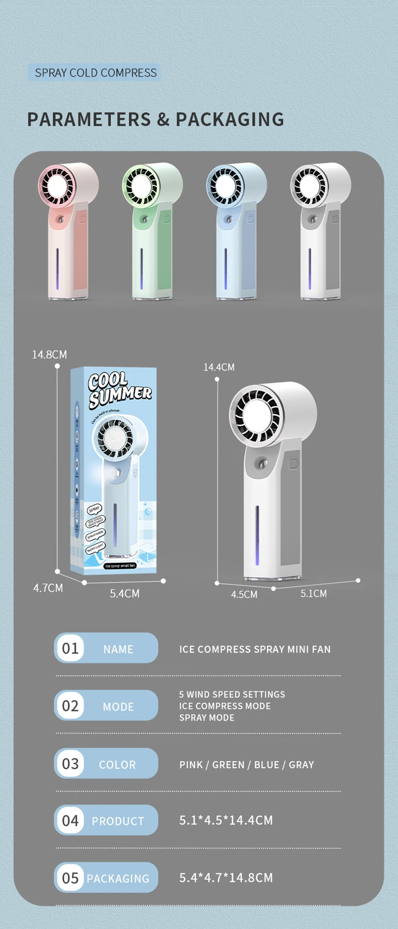 Lenovo Portable Handheld Turbo Fan with Ice Compress Cooling Spray Misting Function, 4000mAh USB Rechargeable Outdoor Fan